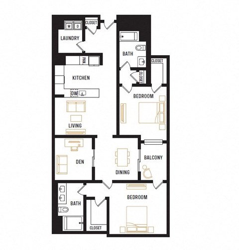 a floor plan of a unit with bedrooms and baths